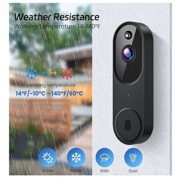 1080P Wireless Video Doorbell Camera in Black, 2.4GHz Wi-Fi Only. New in Box! - Picture 4 of 15